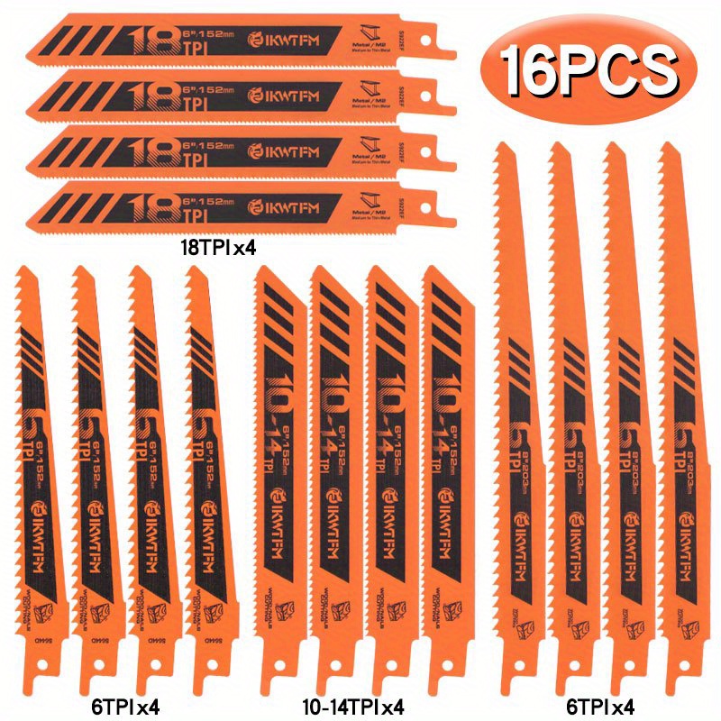 Metal Saw Reciprocating - 16-Piece/ Reciprocating Saw Blade Set for